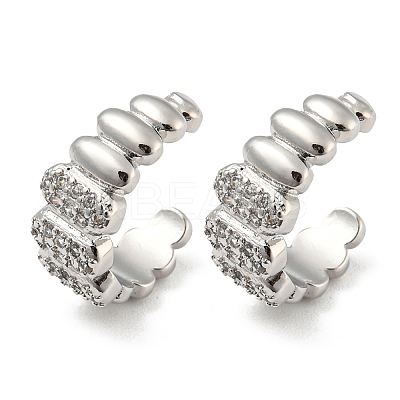Brass Micro Pave Cubic Zirconia Oval Cuff Earrings EJEW-E299-02P-1