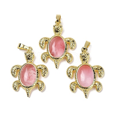 Cherry Quartz Glass & Brass Pendants KK-F887-01G-17-1