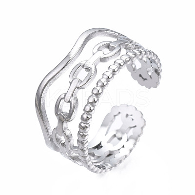 Non-Tarnish 304 Stainless Steel Cable Chain Open Cuff Ring RJEW-T023-40P-1