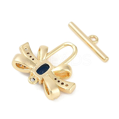 Brass Micro Pave Clear Cubic Zirconia Toggle Clasps KK-K391-20G-1