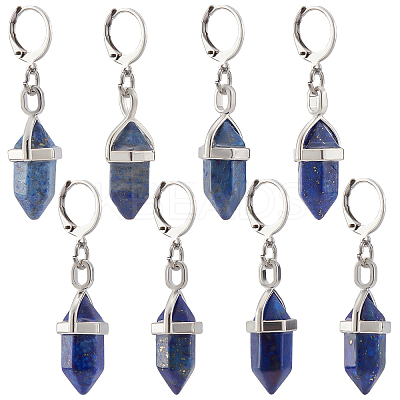 4Pairs Bullet Natural Mixed Stone Pendant Hoop Earrings for Girl Women EJEW-UN0001-79-1