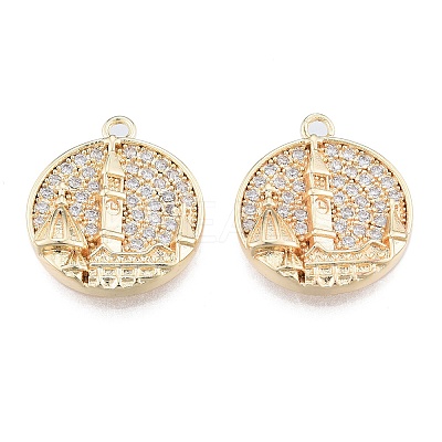 Brass Micro Pave Clear Cubic Zirconia Pendants KK-N216-566LG-1