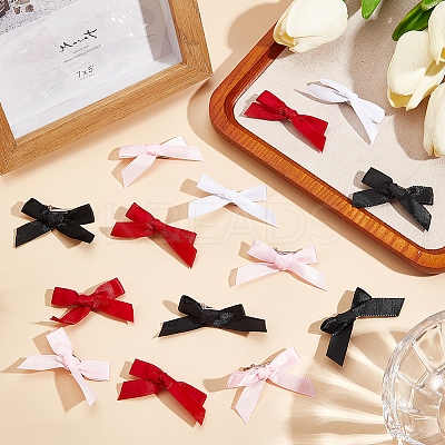 Bowknot Polyester Alligator Hair Clips AJEW-CP0008-35B-1
