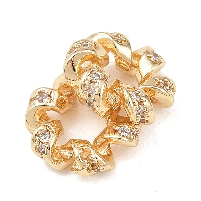 Twisted Brass Micro Pave Clear Cubic Zirconia European Beads KK-C142-02LG-1