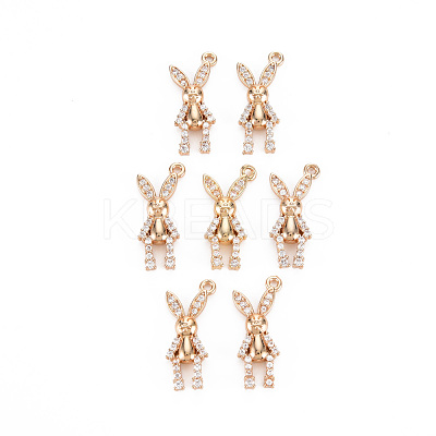 Rack Plating Brass Micro Pave Clear Cubic Zirconia Pendants KK-T060-42-RS-1
