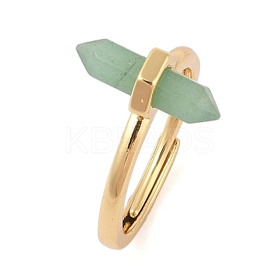 Double Pointed Hexagonal Prism Natural Green Aventurine Adjustable Rings for Women RJEW-G327-01G-03-1