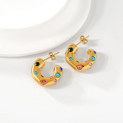 304 Stainless Steel Rhinestone C-Shaped Stud Earrings FS-WGCE1EF-02-1