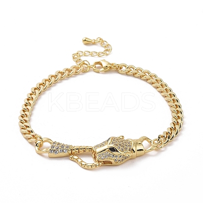 Cubic Zirconia Leopard Link Bracelet Brass Curb Chains for Women BJEW-G664-01G-04-1