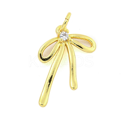 Bowknot Rack Plating Brass Micro Pave Clear Cubic Zirconia Pendants KK-U021-10G-01-1