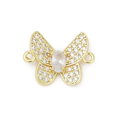 Brass Clear Cubic Zirconia Butterfly Connector Charms KK-D317-140G-1