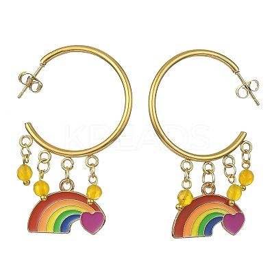 Rainbow Pride Flag Alloy Enamel Dangle Stud Earrings EJEW-JE05385-1
