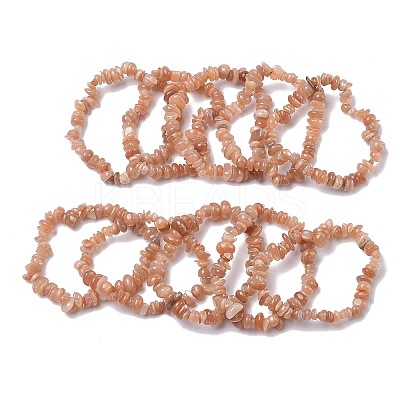 Natural Sunstone Chip Beads Stretch Bracelets for Men Women BJEW-C145-01B-1