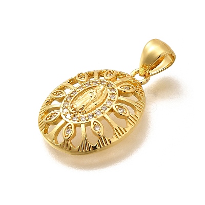 Religion Themed Rack Plating Brass Micro Pave Cubic Zirconia Pendants KK-L226-007G-08-1