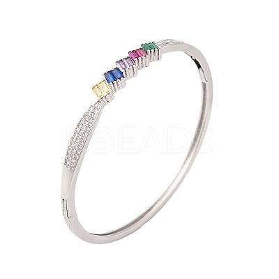 Brass Pave Colorful Glass Hinged Bangles for Women BJEW-S147-21B-P-1