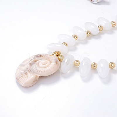 Summer Beach Resin Conch Shaped Pendant CCB Plastic Beaded Necklaces with Alloy End Chains NJEW-D336-03B-G-1