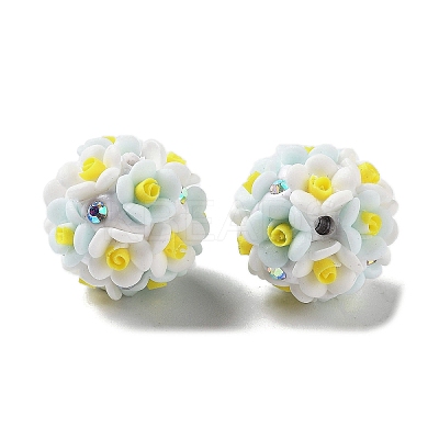 Luminous Polymer Clay Rhinestone Flower Beads RESI-C048-01-1