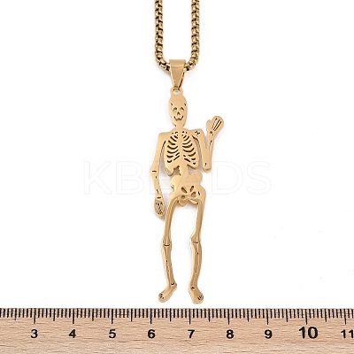 201 Stainless Steel Skeleton Pendant Necklaces NJEW-K283-08G-1