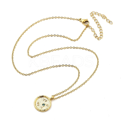 304 Stainless Steel Cubic Zirconia Constellation Flat Round Pendants STAS-S145-01A-1