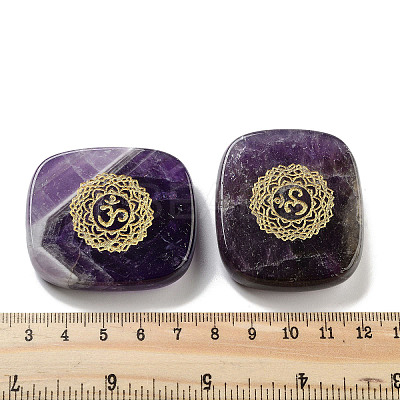 Natural Amethyst Rectangle with Chakra Sign Figurines Display Decorations DJEW-K025-02C-1