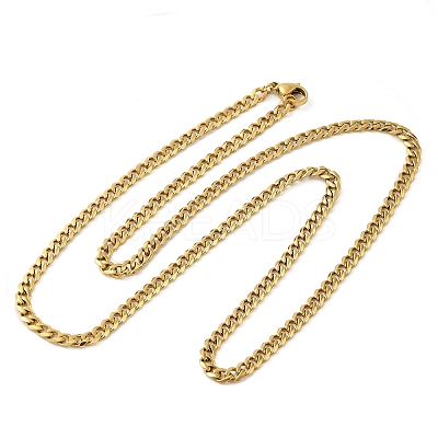 Ion Plating(IP) 304 Stainless Steel Cuban Link Chain Necklace for Men Women NJEW-C013-02G-1