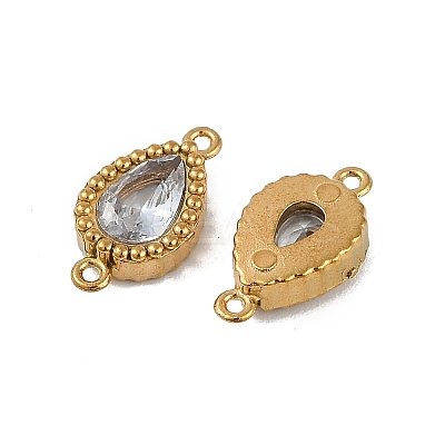 Ion Plating(IP) 304 Stainless Steel Cubic Zirconia Teardrop Links Connector Charms STAS-K256-23G-07-1