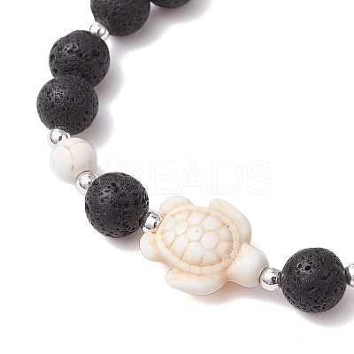 Synthetic Turquoise and Natural Lava Rock Beads Stretch Bracelets for Men Women BJEW-JB11824-02-1