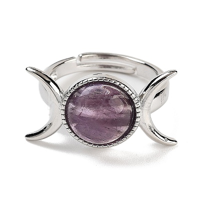 Natural Gemstone Adjustable Rings RJEW-K271-01P-1