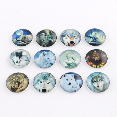 Half Round/Dome Wolf Pattern Glass Flatback Cabochons for DIY Projects X-GGLA-Q037-25mm-28-1