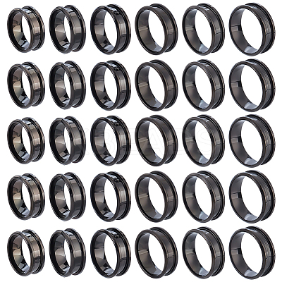 30Pcs 6 Styles 201 Stainless Steel Grooved Finger Ring Settings STAS-ME0003-12EB-1