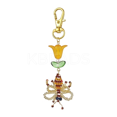 Bees Handmade Glass Seed Beads Pendants Decorations HJEW-MZ00069-1
