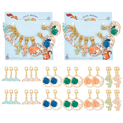 Ocean Theme Mermaid/Shell Pendant Stitch Markers HJEW-AB00417-1