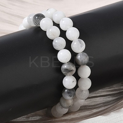 Natural Tourmalinated Quartz Round Beaded Stretch Bracelets GG-CBA12F1-02A-11-1