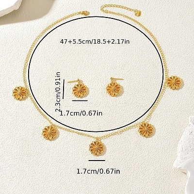 Brass Flower Pendant Necklace & Stud Earrings Set for Women BA0764-1