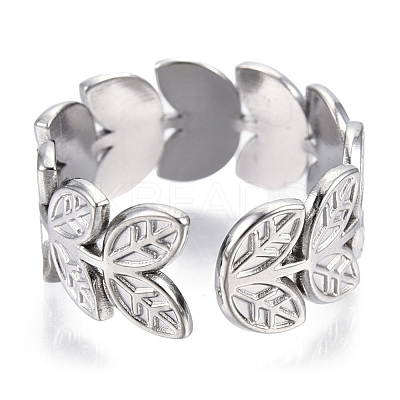Non-Tarnish 304 Stainless Steel Leaf Cuff Rings RJEW-N038-110P-1