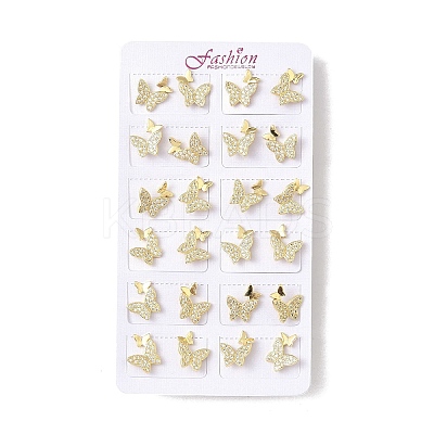 Brass Micro Pave Clear Cubic Zirconia Stud Earrings EJEW-D305-20G-03-1