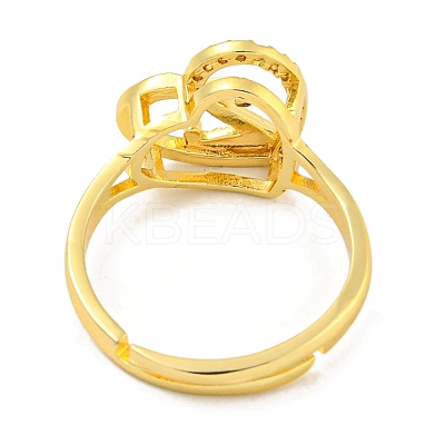 Heart with Letter Rack Plating Brass Micro Pave Cubic Zirconia Adjustable Rings for Women RJEW-I105-06G-Z-1