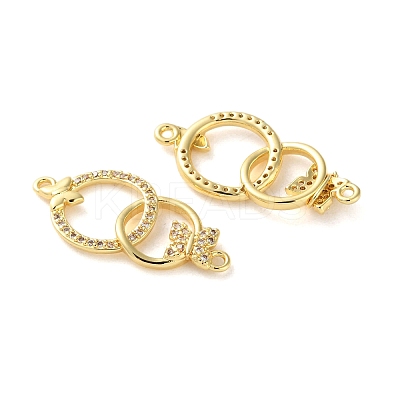 Rack Plating Brass Cubic Zirconia Ring with Butterfly Connector Charms KK-C084-31D-G01-1