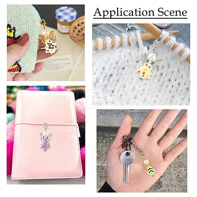 7Pcs 7 Colors Christmas Tree Handmade Porcelain & ABS Plastic Imitation Pearl Angel Pendant Decorations HJEW-FS00083-1