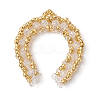 Glass Seed Beaded Horse Shoes Pendants PALLOY-MZ01179-01-1