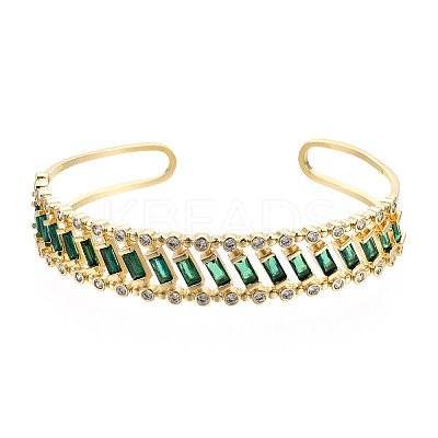 Cubic Zirconia Rectangle Open Cuff Bangle BJEW-N014-025C-1