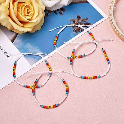 4Pcs 4 Style Glass Seed & 303 Stainless Steel Braided Bead Bracelets and Anklets Set SJEW-SW00003-06-1