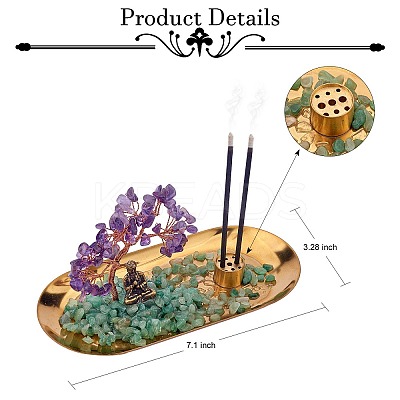Natural Amethyst with Green Aventurine Chips with Brass Incense Burner Holder DJEW-G027-19RG-01-1