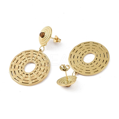 Natural Tiger Eye & 304 Stainless Steel Rope Disc Dangle Stud Earrings for Women EJEW-G390-05G-01-1