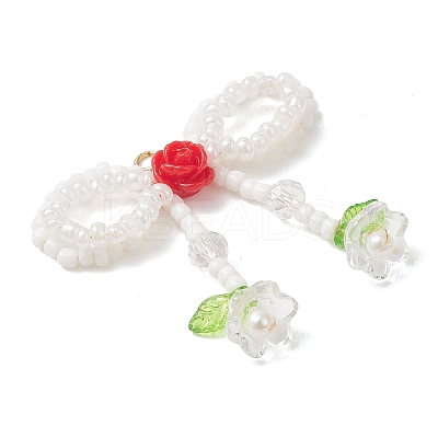 Glass Seed Beaded Bowknot & Flower Pendants PALLOY-MZ01220-02-1