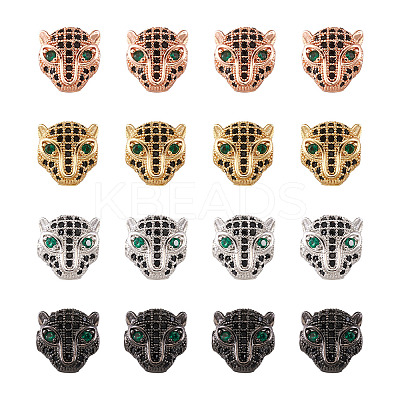 8Pcs 4 Colors Brass Micro Pave Black & Green Cubic Zirconia KK-KS0001-19-1