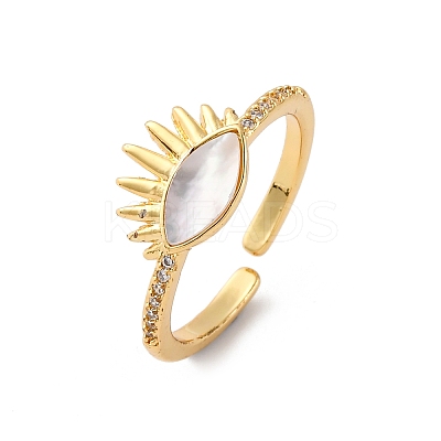 Brass Micro Pave Cubic Zirconia Shell Cuff Rings KK-D363-24C-G-1