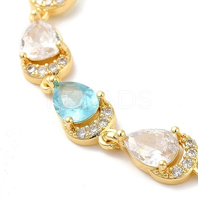 Glass Teardrop with Cubic Zirconia Link Chain Bracelet BJEW-M296-04G-1