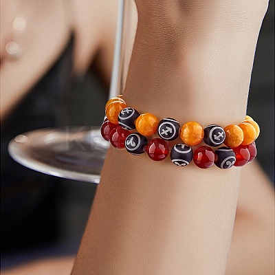Natural Red Agate Round Beaded Stretch Bracelet BJEW-SW00077-08-1