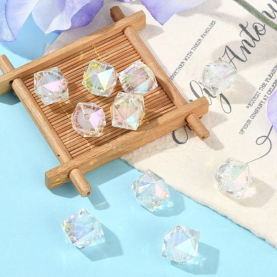 10Pcs Two Tone UV Plating Rainbow Iridescent Acrylic Beads TACR-YW0002-33C-1