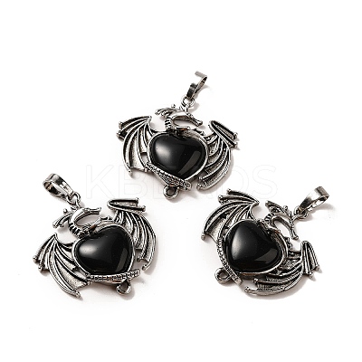 Natural Obsidian Heart Pendants KK-K331-01AS-05-1
